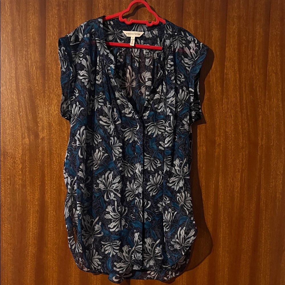 Rebecca Taylor Floral Blue and Gray Women's Top